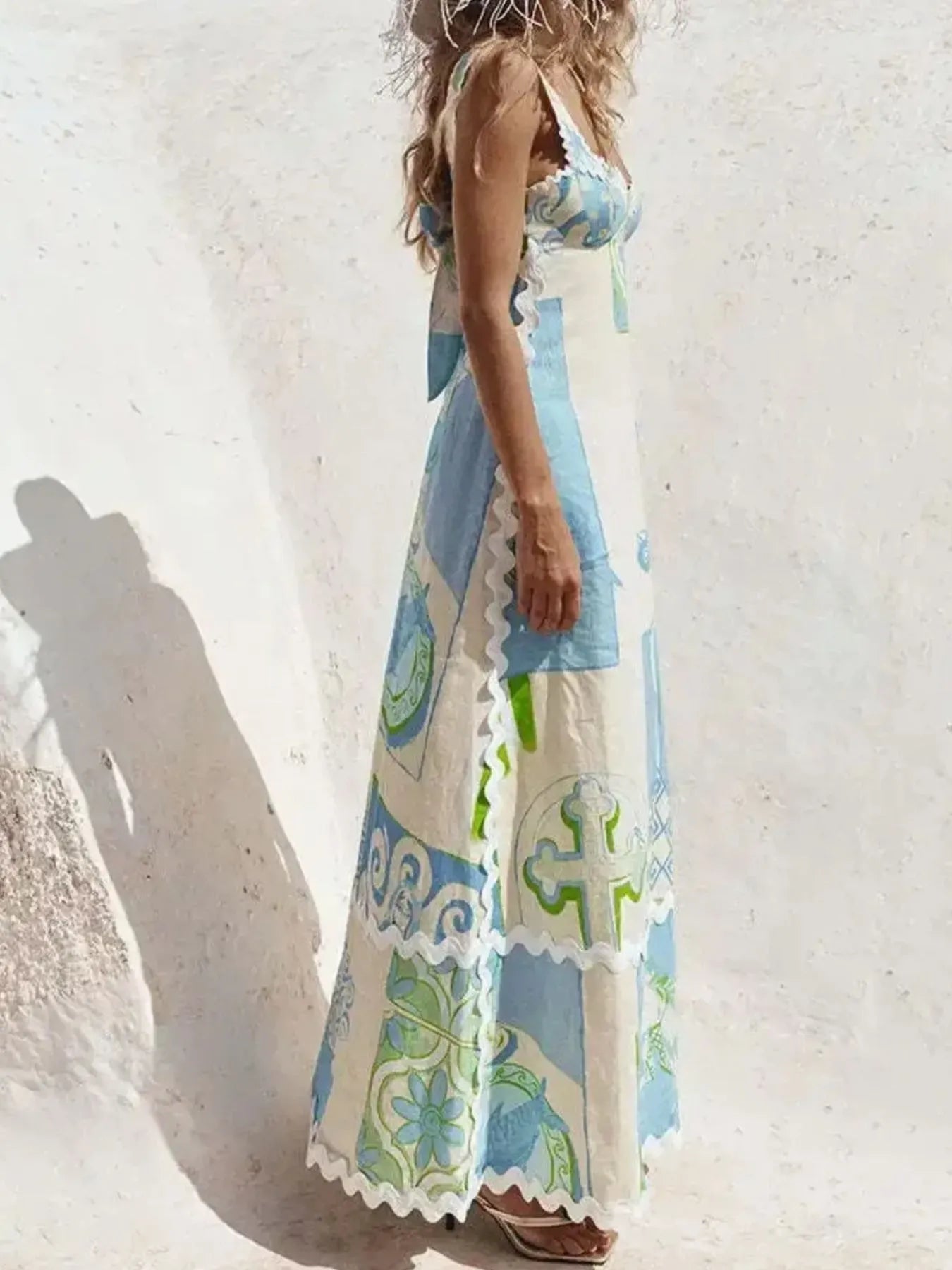 Tied Back Printed Maxi Dress - Velora Luxury Fashion