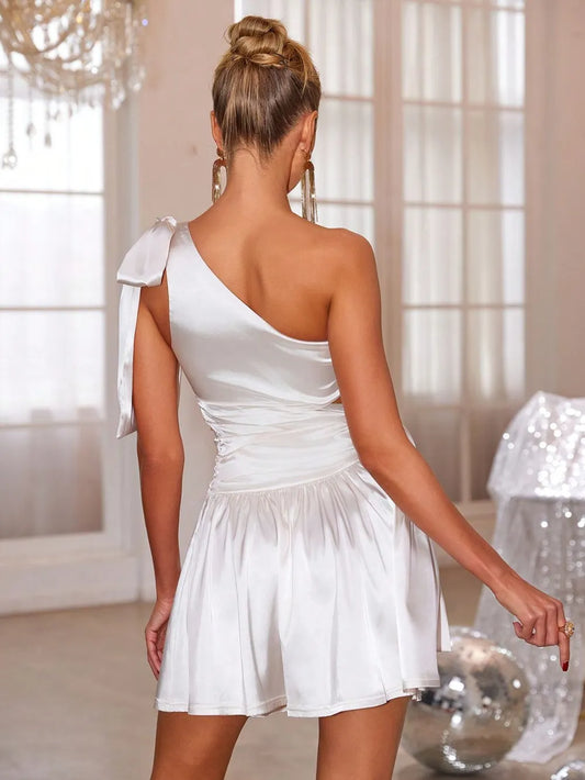 Tied Cutout Single Shoulder Mini Dress - Velora Luxury Fashion