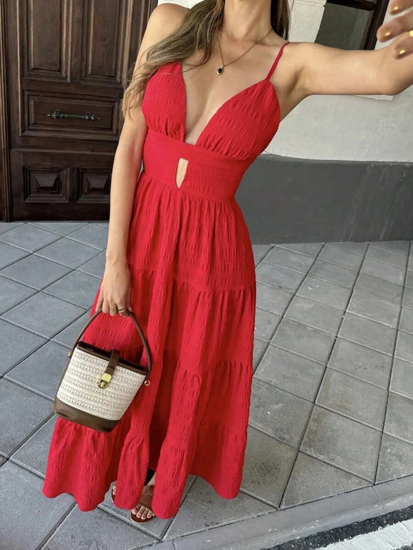 Tiered Maxi Dress with Cutout Detail - Velora Luxury Fashion