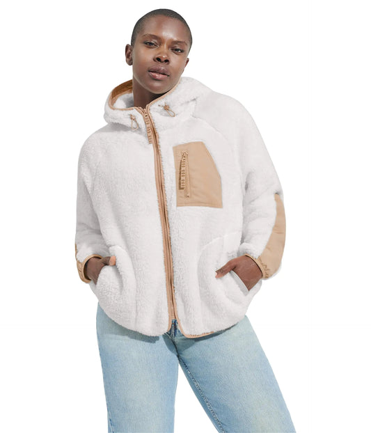 UGG Womens Ruthie Uggfluff Zip Hoodie Coat Nimbus Driftwood 1X - Velora Luxury Fashion