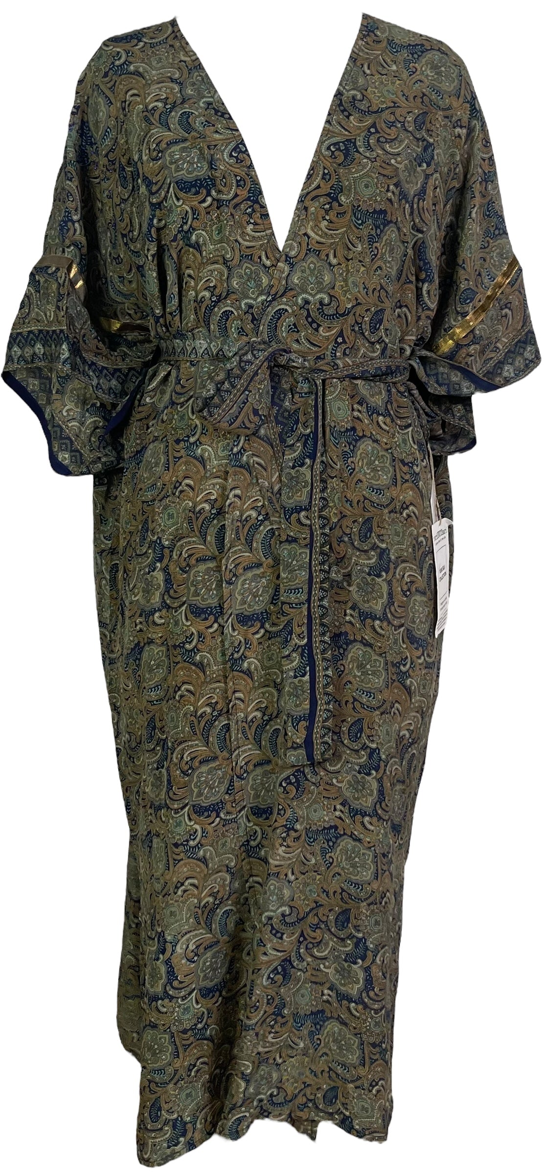 PRC6833 Avatar Long Pure Silk Kimono Sleeved Duster with Belt - Velora