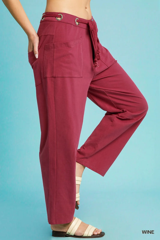 Umgee Drawstring Wide Leg Casual Pants - Velora Luxury Fashion