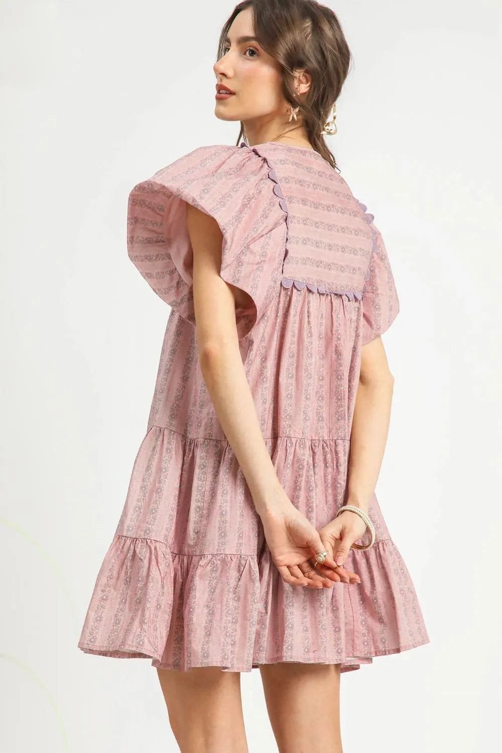 Umgee Floral Ruffled Cap Sleeve Tiered Mini Dress - Velora Luxury Fashion