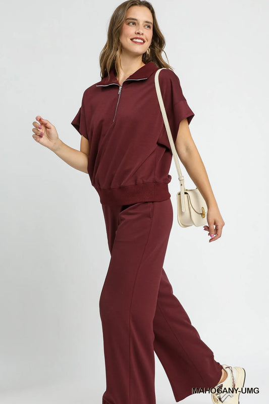 Umgee Full Size Half-Zip Short Sleeve Top Plus Size - Velora Luxury Fashion