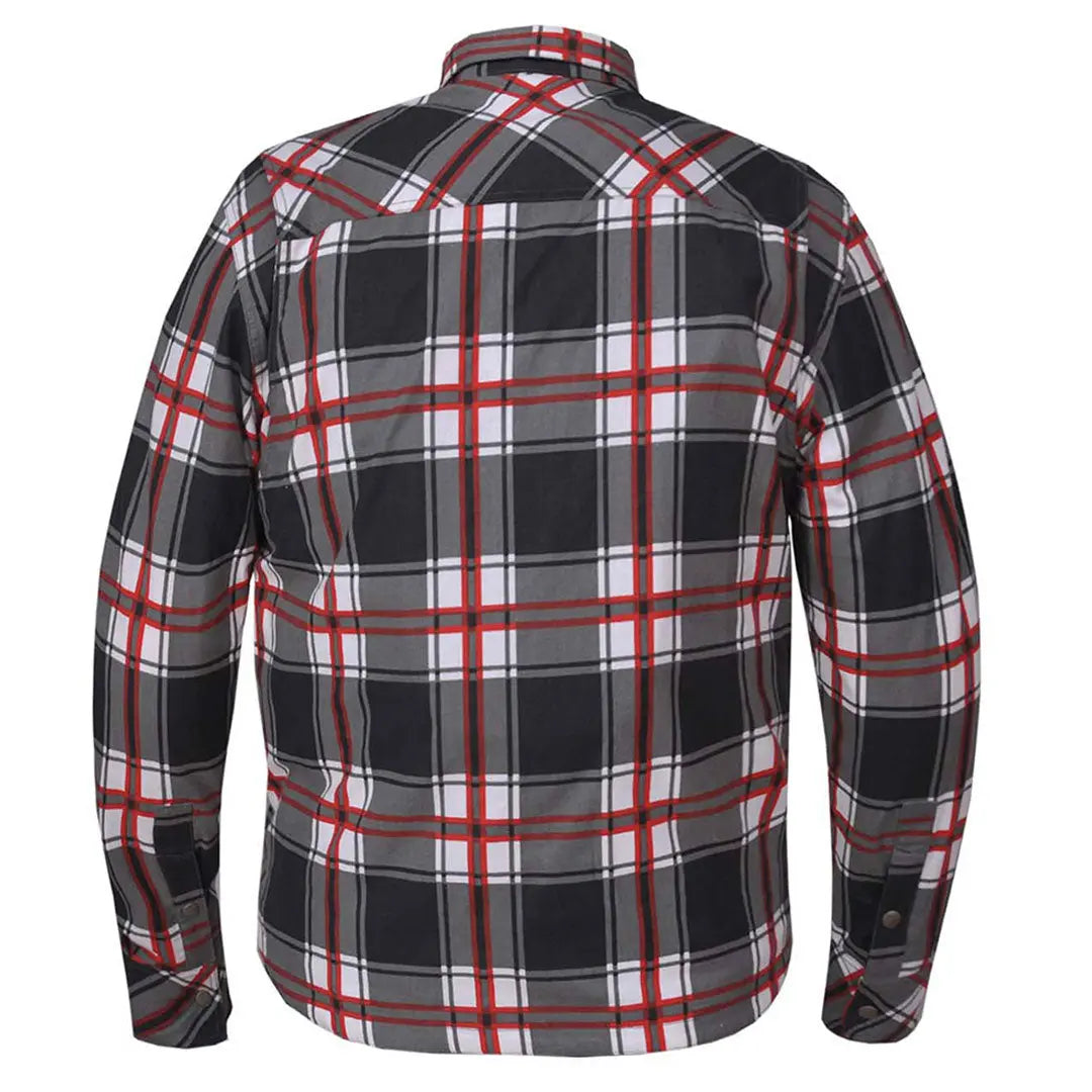 Unik International Men's Red and White Riding Flannel Armoured Shirt Boutique of Leathers/Open Road