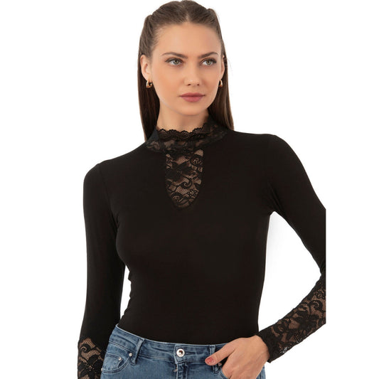 Women's Long Sleeve Lace Bodysuit β Elegant High Neck Design | Black - Velora