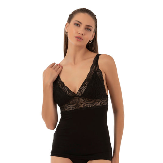 Womenβs Lace Trim Cotton Modal Camisole β V-Neck Stretch Tank Top with Wide Straps - Velora