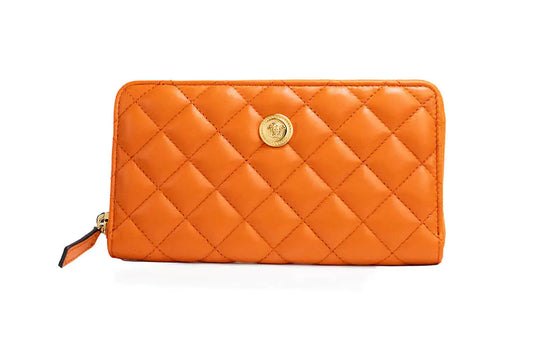 Versace Large Dark Orange Quilted Leather Continental Wallet - Velora Luxury Fashion