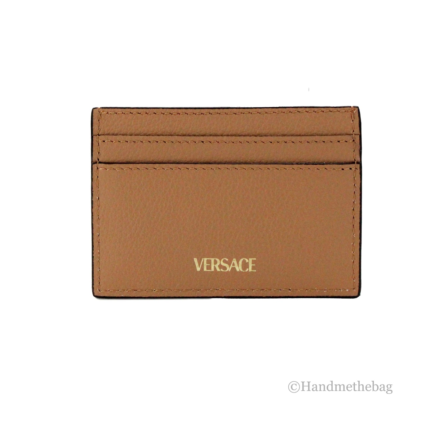 Versace Mini Medusa Brown Grainy Leather Card Case - Velora Luxury Fashion