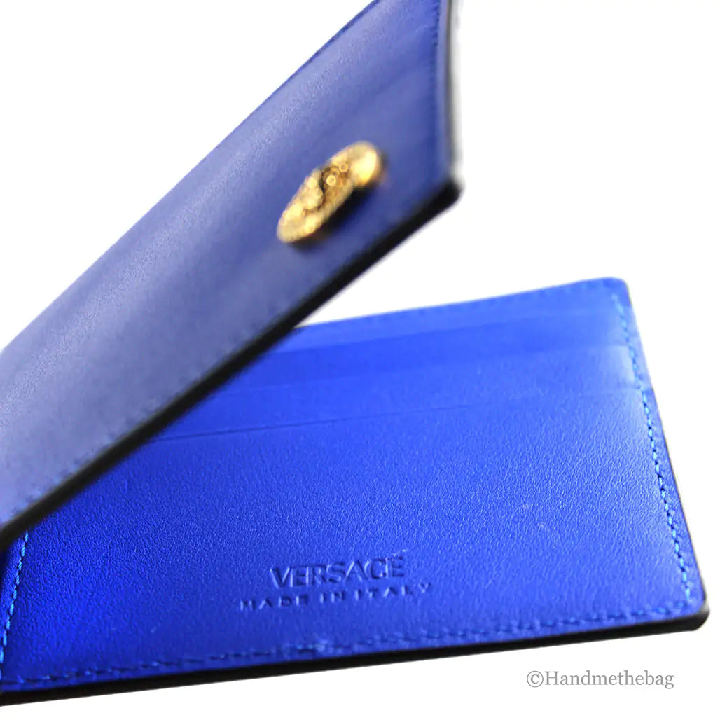 Versace Smooth Vitello Leather Blue Money Clip Wallet - Velora Luxury Fashion