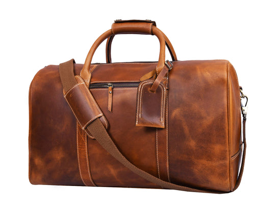Walton Leather Travel Bag - Caramel Brown - Velora Luxury Fashion