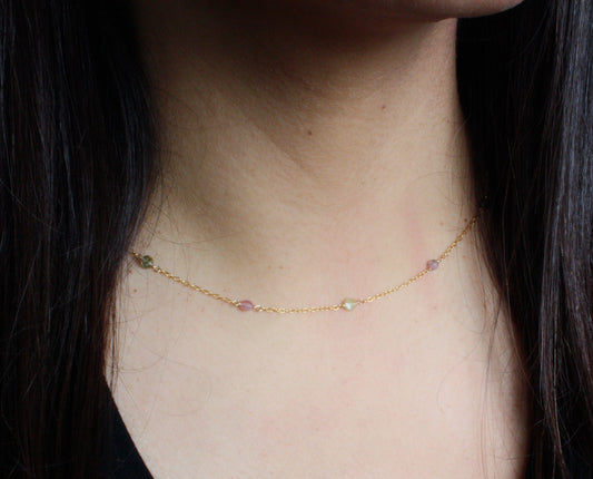 Watermelon Tourmaline Wire Wrapped Layering Necklace - Velora Luxury Fashion