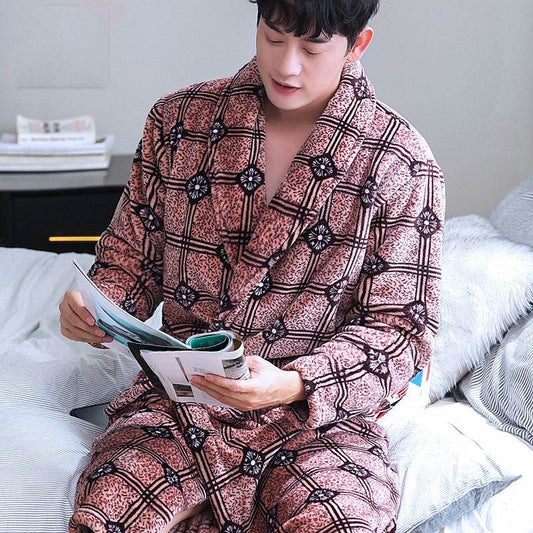 Coral Dressing Gown β Luxurious Thick Rabbit Fur Pajamas for Men EX-STOCK Canada