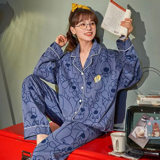 Women Pajamas β Cotton Cartoon Pajama Suit with Long Sleeves - Velora