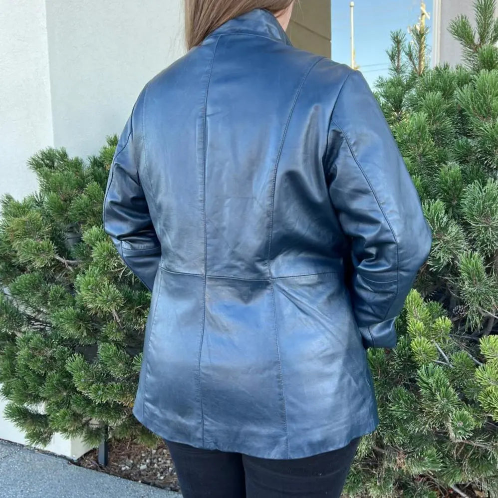 Women's Lamb Leather Jacket with Zipper and Dual Pockets - Velora Luxury Fashion