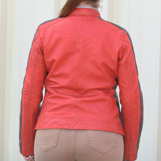 Women's Leather Jacket with Patches - Velora Luxury Fashion