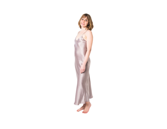 Women's Mulberry Silk Nightgown Taupe - Velora Luxury Fashion