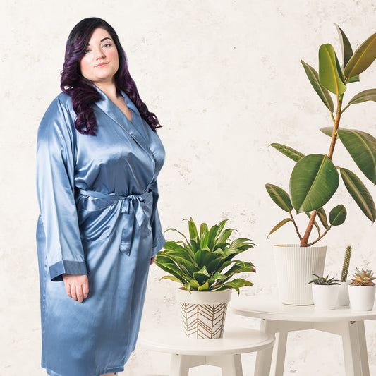 Women's Mulberry Silk Robe Twilight Blue - Velora Luxury Fashion