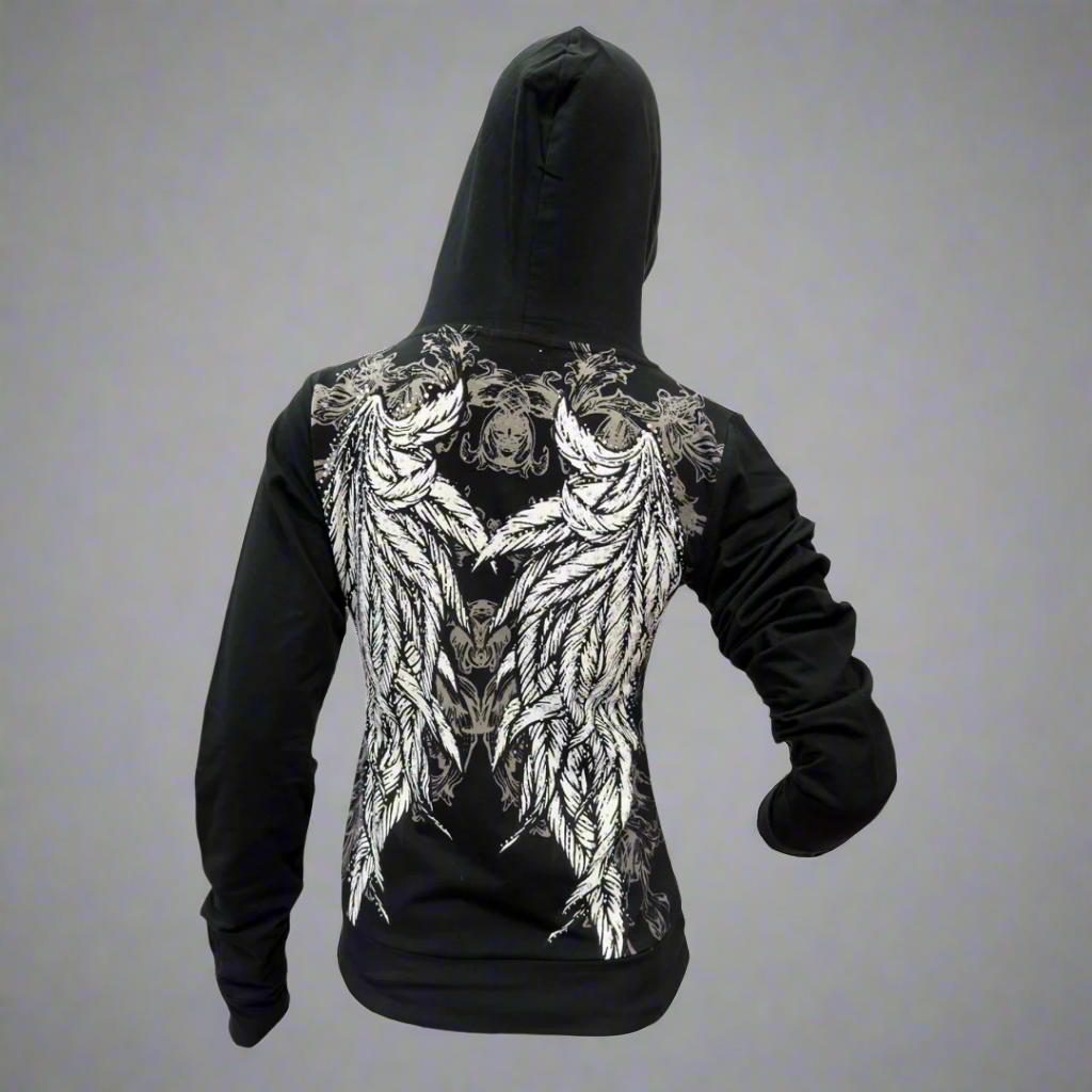 Women's Rhinestone Angel Wing Hoodie - Velora Luxury Fashion