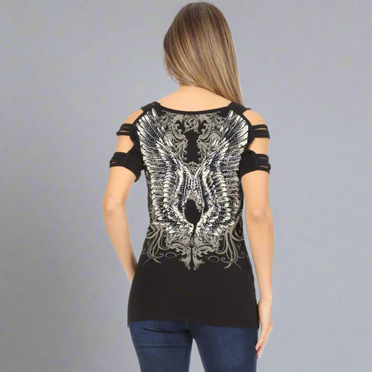 Women's Rhinestone Angel Wing Tank Top - Velora Luxury Fashion