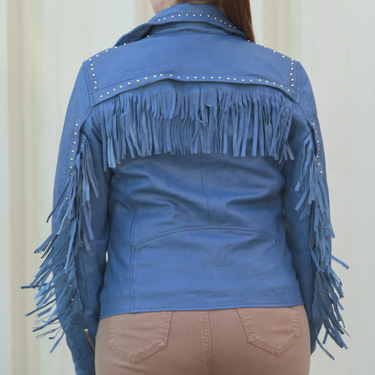 Women's Studded Leather Jacket with Removable Fringe - Velora Luxury Fashion