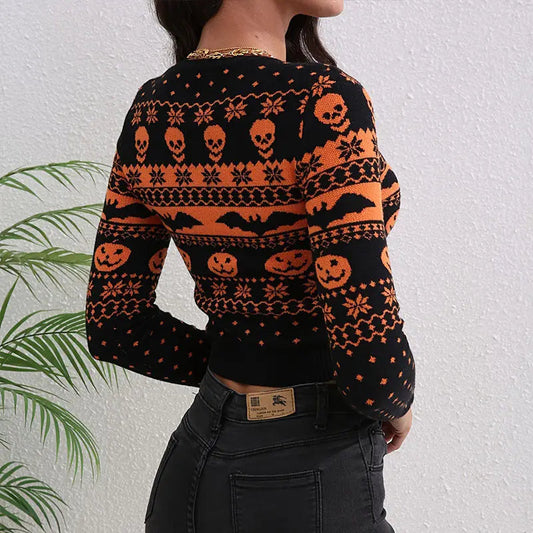 Women's Contrast Color Jacquard Fashion Round Neck Sweater EX-STOCK Canada