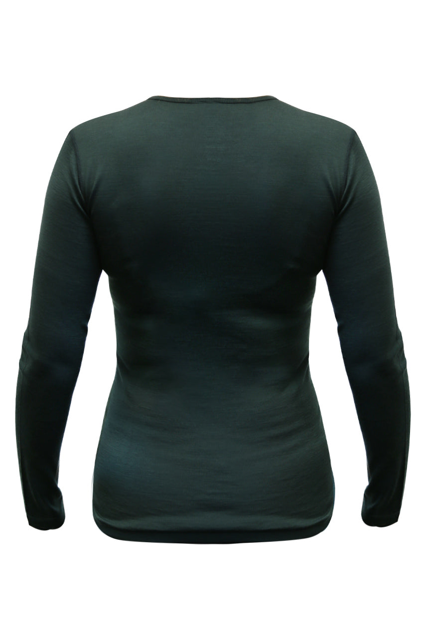 Women's 100% Merino Wool Base Layer Long Sleeve Crew Neck Shirt 190 GSM - Velora