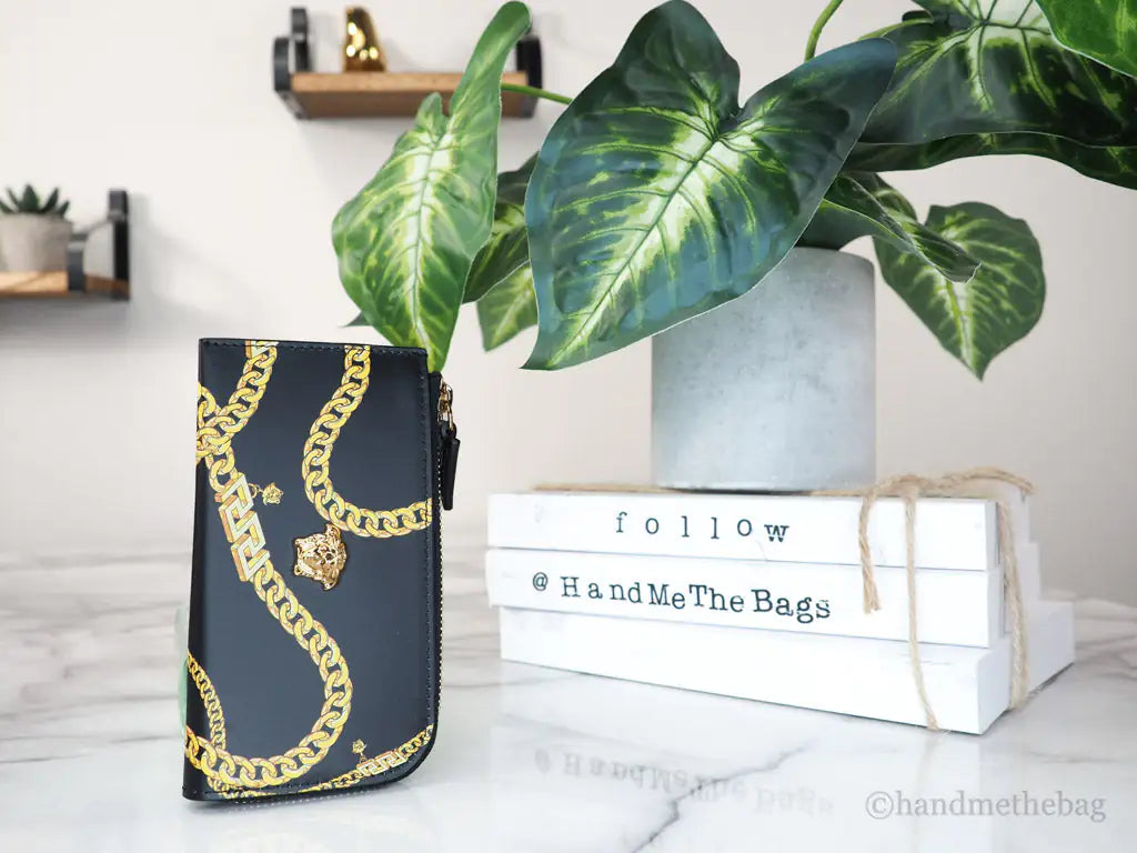 Versace Medusa Black Leather Chain Wallet