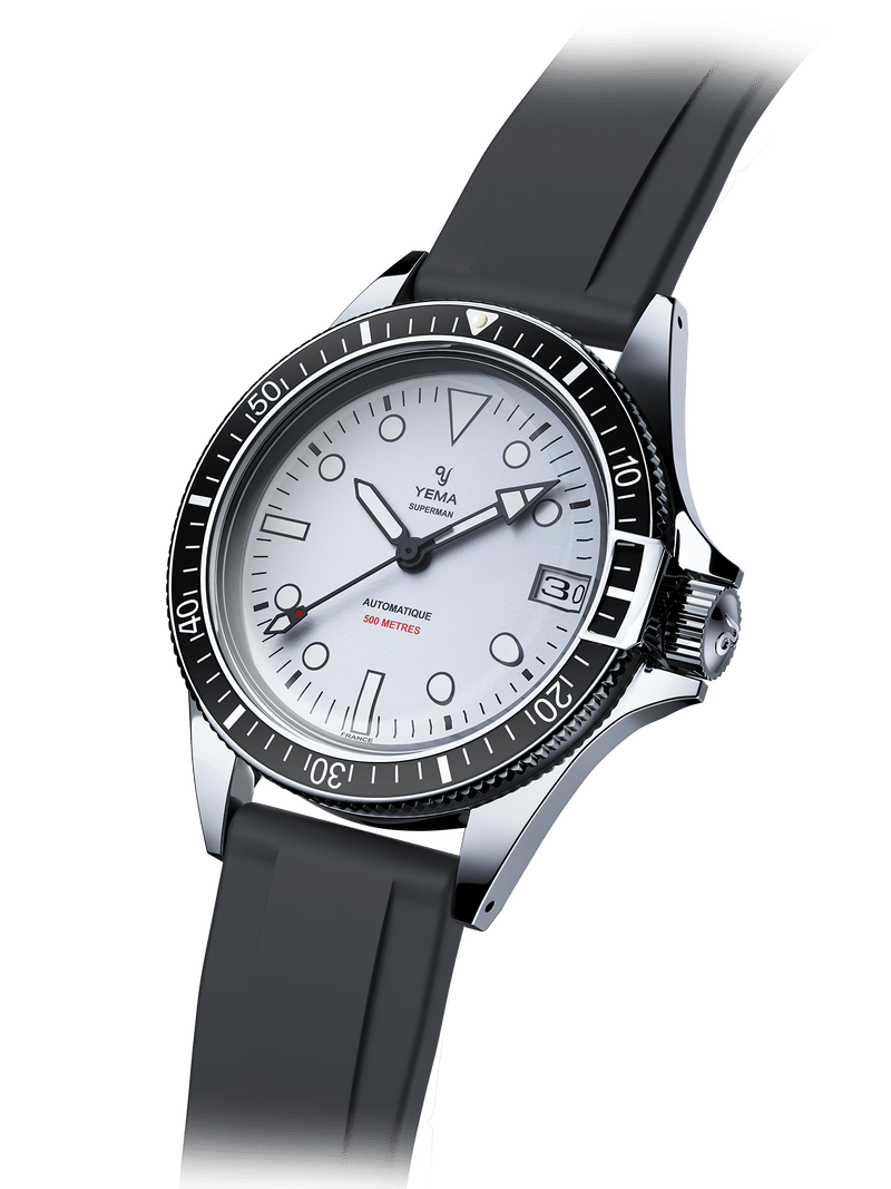 YEMA Superman 500 Dato White Dial FKM Viton 41mm | YSUP23A41-BRBS - Velora Luxury Fashion