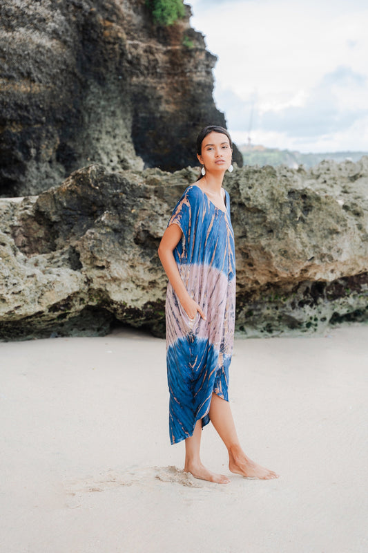 Tie Dye Lapis Ombre Kaftan Dress - Pink & Blue