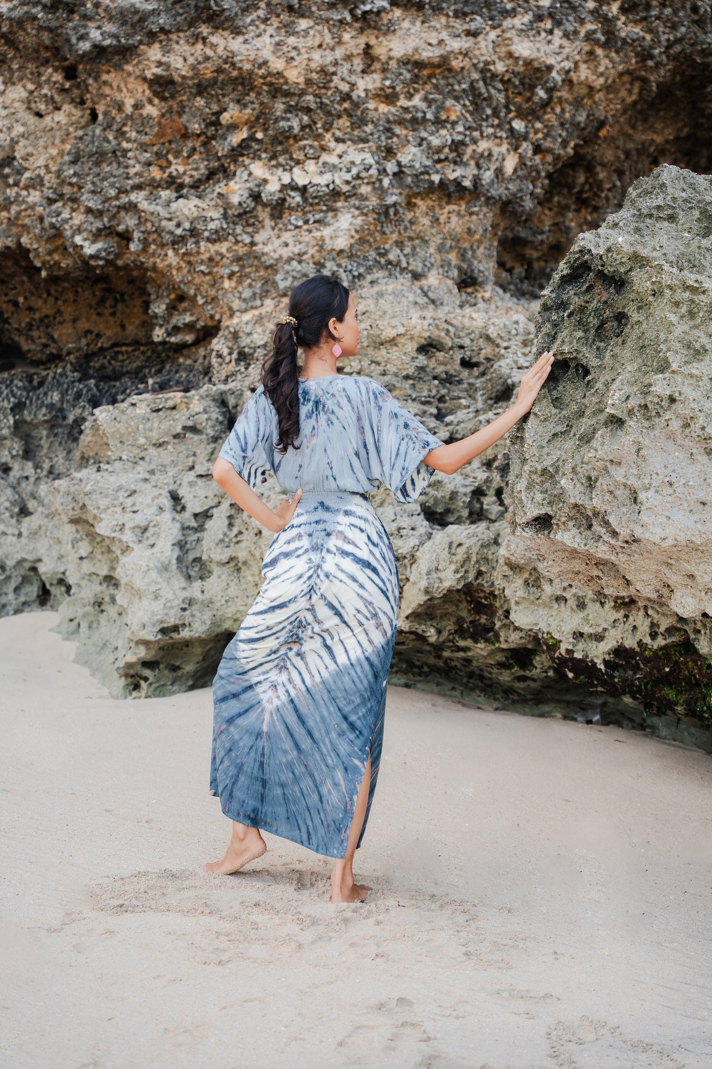 Tie Dye Lapis Ombre Maxi Dress - Cream & Grey