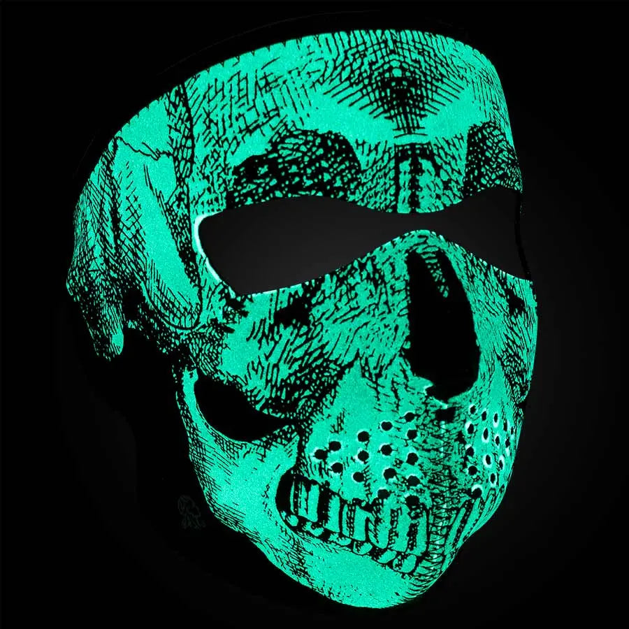 ZANheadgear Full Mask Neoprene Black & White Skull Face Glow In the Dark Boutique of Leathers/Open Road