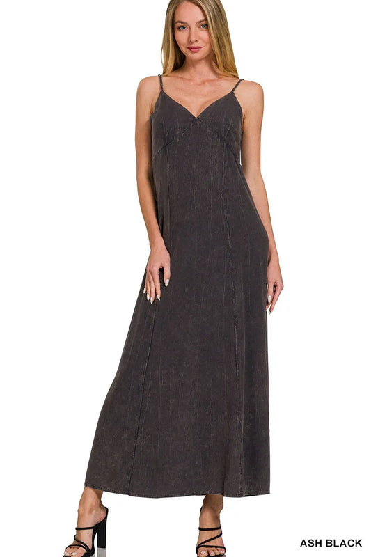 Zenana Mineral Washed Rayon Challis Cami Dress - Velora Luxury Fashion