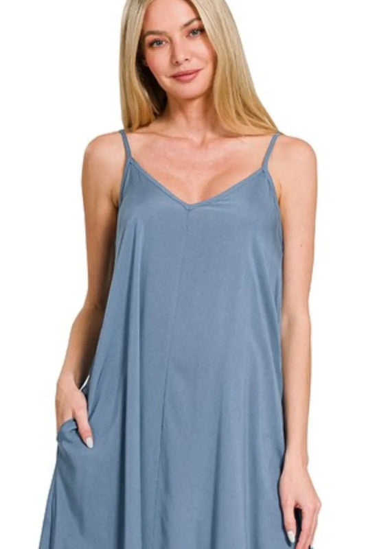 Zenana Woven Arc Hem Cami Dress With Flowy Pockets - Velora Luxury Fashion
