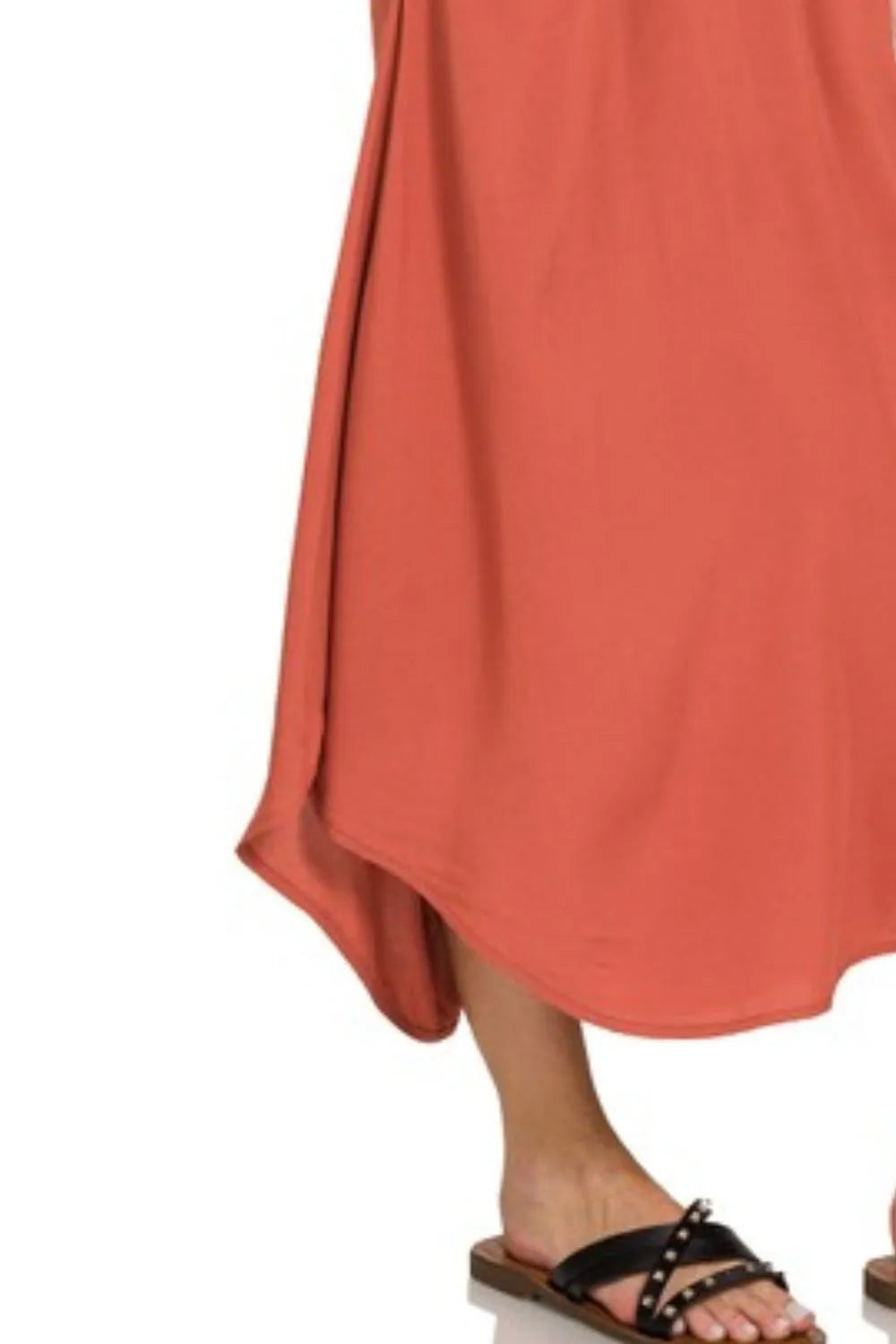 Zenana Woven Arc Hem Cami Midi Dress With Flowy Pockets - Velora Luxury Fashion