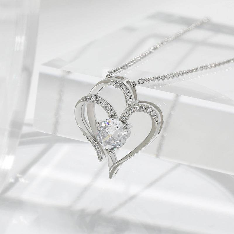 Zircon Double Love Necklace With Rhinestones Ins Personalized Heart-shaped Necklace Clavicle Chain Jewelry For Women Valentine's Day - Velora