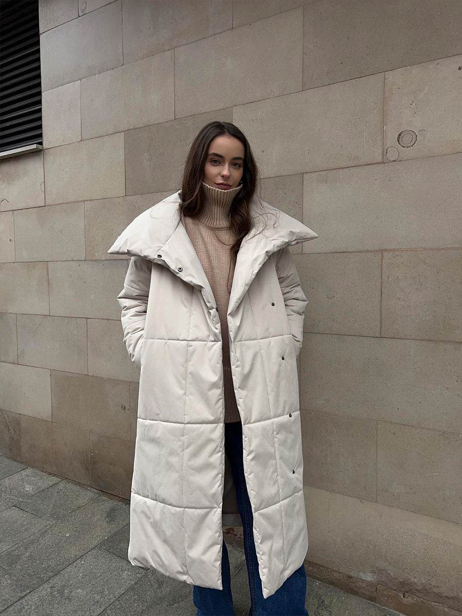 Fashion Large Lapel Long Coat Winter Warm Cotton Jacket With Pockets And Lace-up Design Casual Solid Color Thick Coat For Women Outwear Clothing - Velora