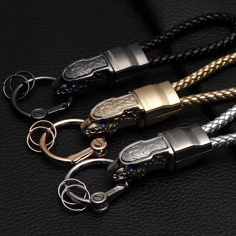 Keychain Keychain Braided Rope Leopard Head Male And Female Couple Pendant - Velora