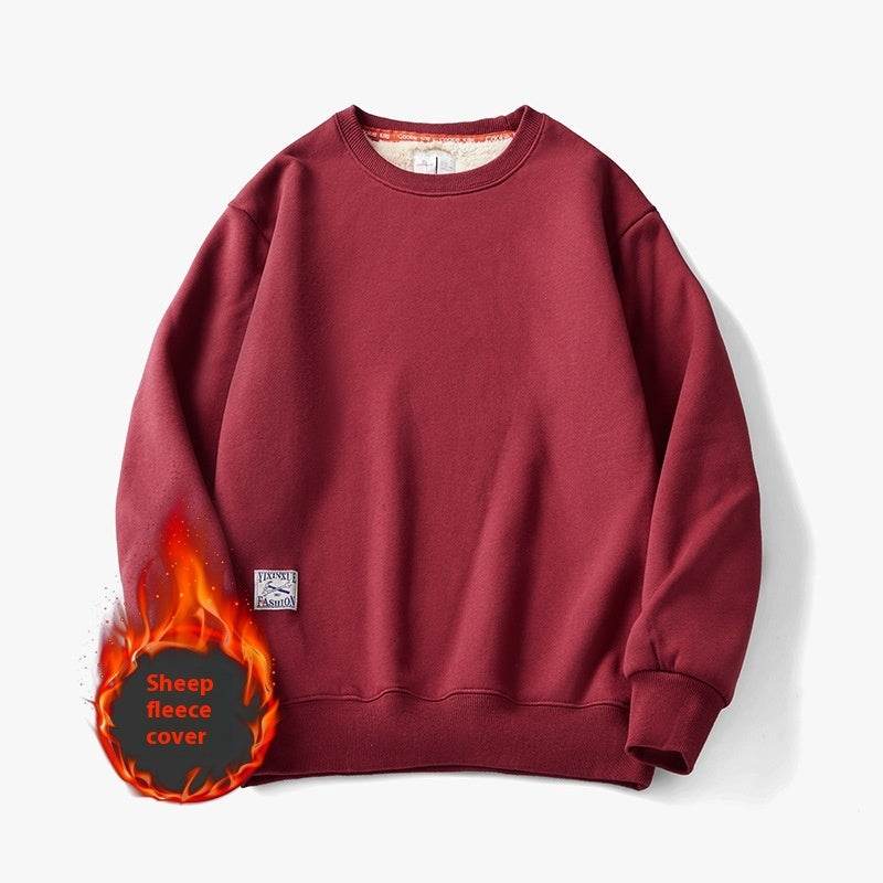 Winter Fleece Sweatshirt Warm Round Neck Pullover Top For Men Solid Color Sweater Boys Teenagers Clothing - Velora
