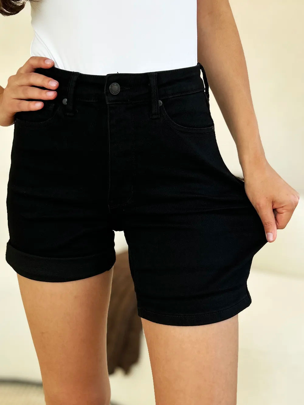 Judy Blue Full Size High Waist Tummy Control Cuffed Denim Shorts - Velora