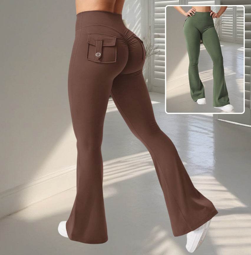 Yoga Fitness Flared Pants With Pockets Ins Fashion Slim High Waist Sports Trousers Scrunch Butt Booty Workout Lifting Leggings - Velora