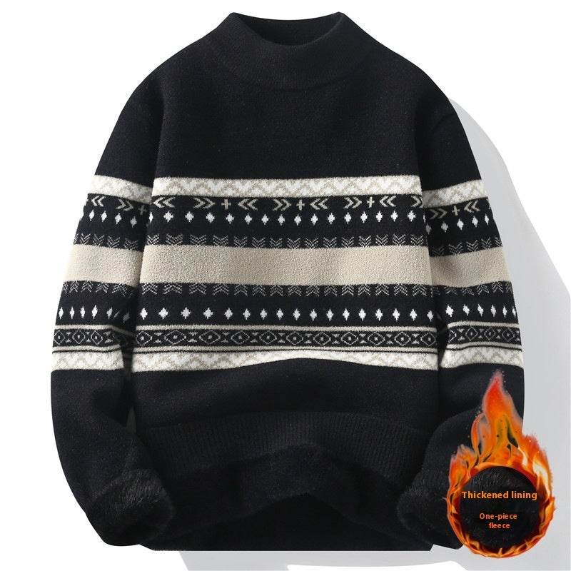 One-piece Velvet Sweater Men's Mock Neck Knitted Sweater Fashion Knitting Pullovers Men Autumn Winter Daily Casual Warm Pullover Sweaters Man - Velora