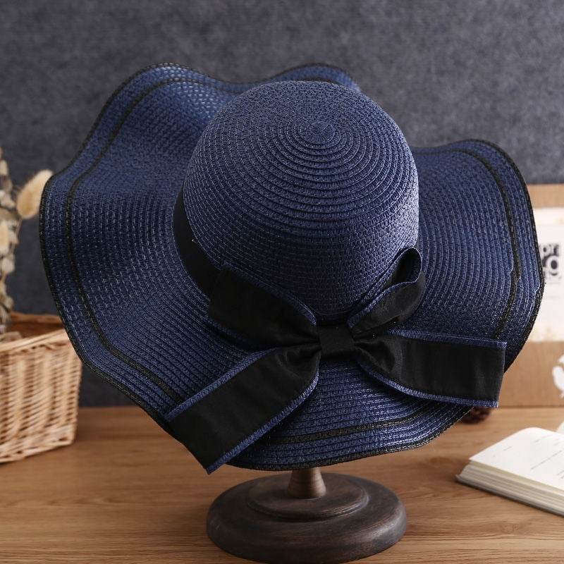 Summer Sun Hat Women Straw Hats Sunshade Panama Hat Fashion Bow Beach Hat Foldable Travel Caps - Velora