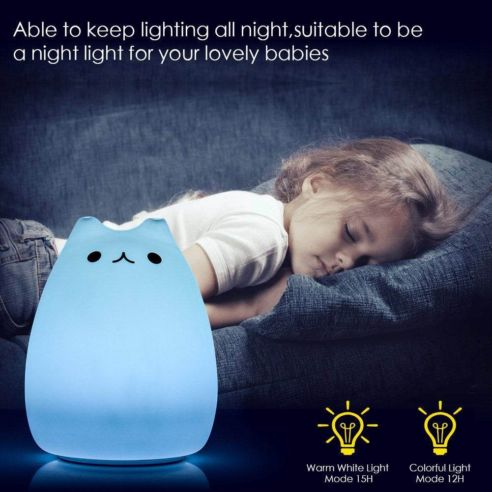 Children Night Light, EECOO Cute Cat Lamp Soft Silicone Sensitive Tap Control Decompression Toy - Velora