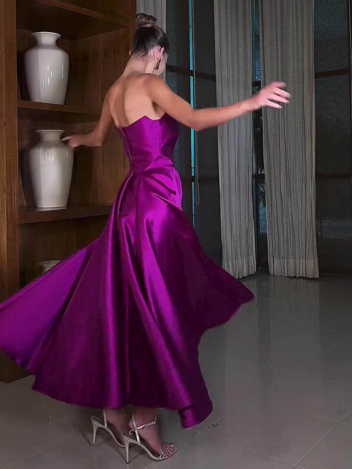 Satin Tube Top Full Skirt Dress - Velora
