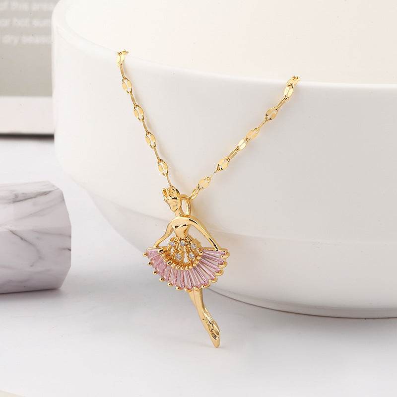 Ins Ballet-girl-shaped Necklace Fashion Personality Rhinestone Clavicle Chain Jewelry For Women - Velora