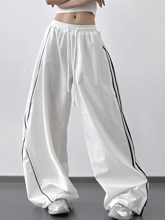 Oversized Wide Leg Pants with Contrast Piping - Velora