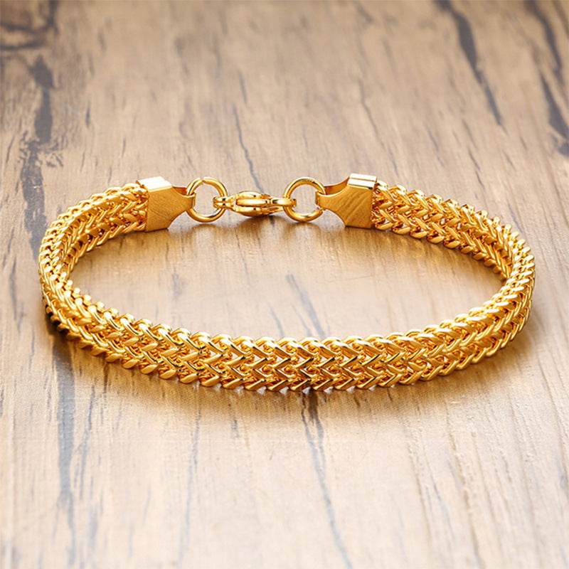 18K Gold Thick Hemp Flowers High-grade Exquisite And Versatile Personality Chain Titanium Steel Bracelet For Men Women Jewelry Gift - Velora