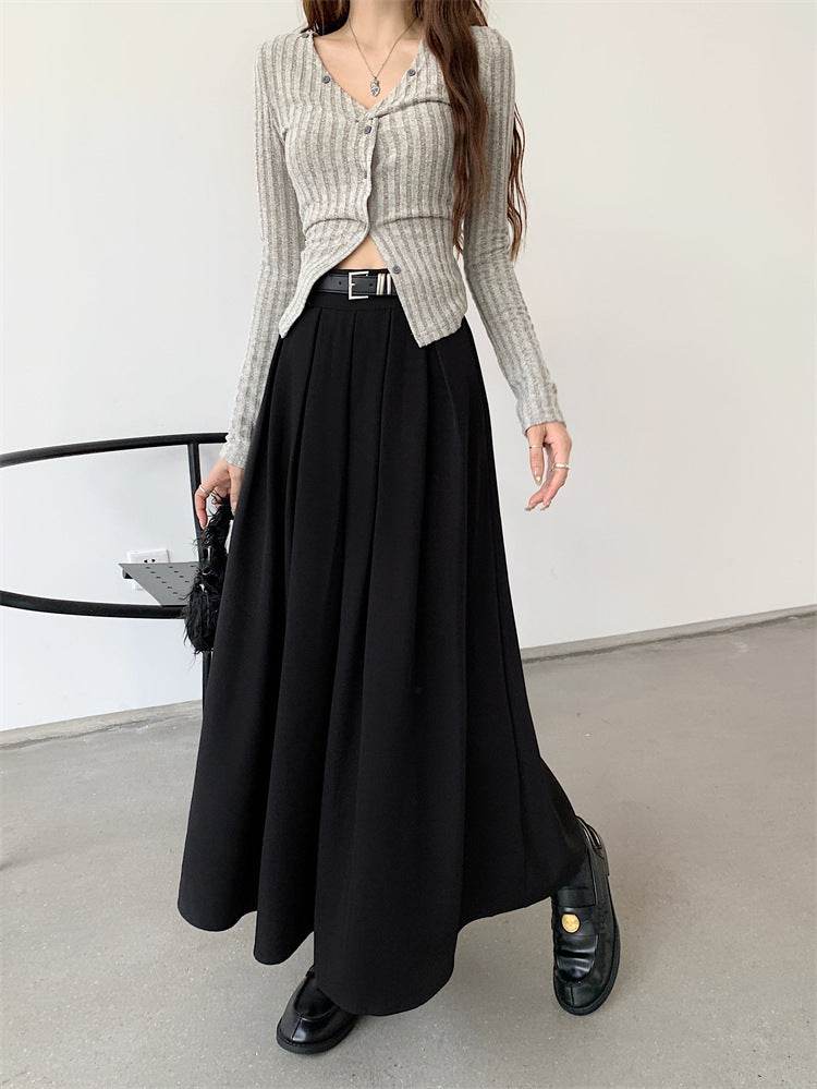 Women's All-matching Slim Fit Temperament Pleated Maxi Skirt - Velora