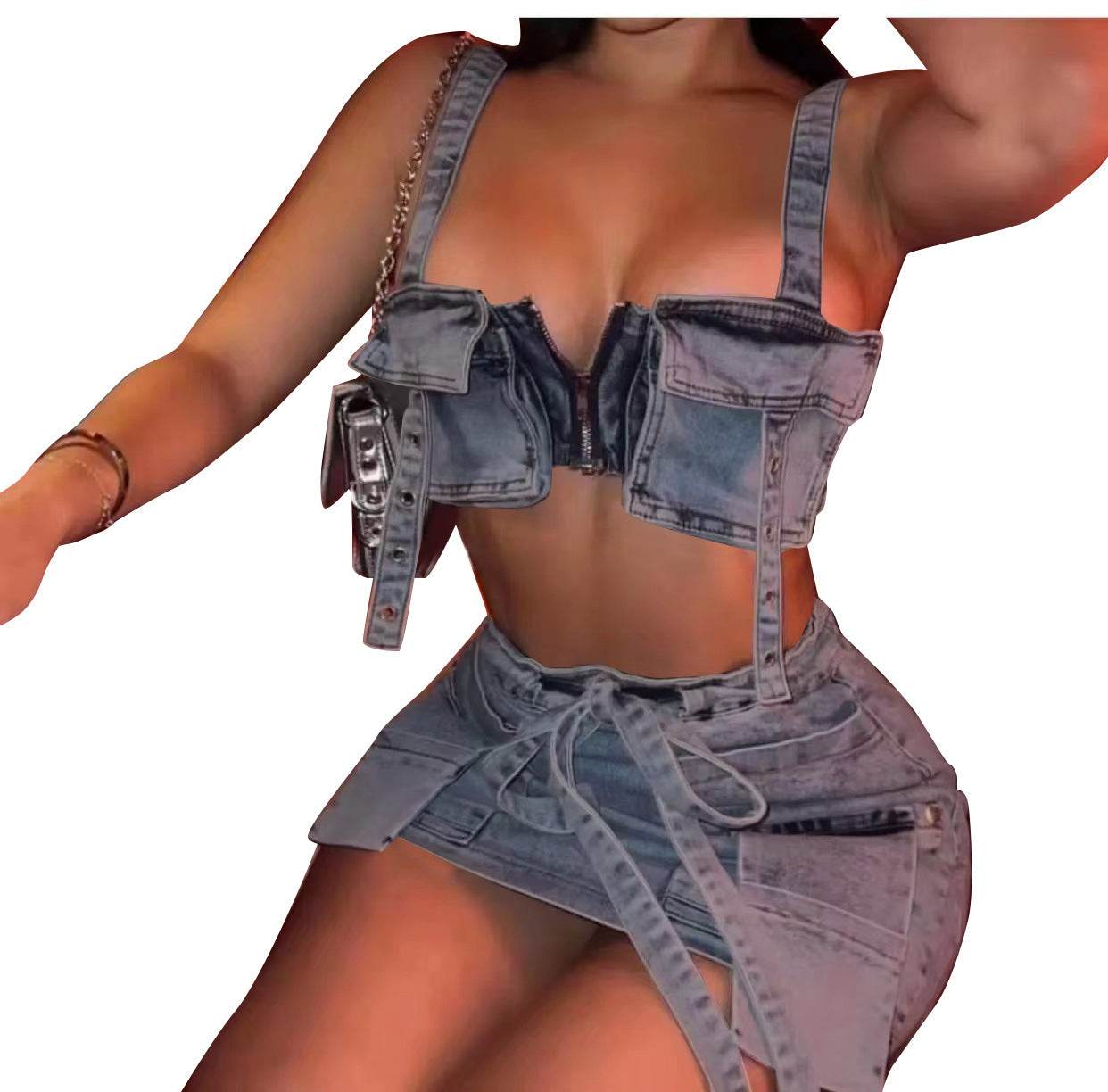 New Denim Strapless Dress Suit Hot Girl Short - Velora
